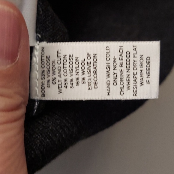 LOFT Charcoal Gray And Black Short Sleeve Cropped Button Down Sweater - Picture 9 of 9